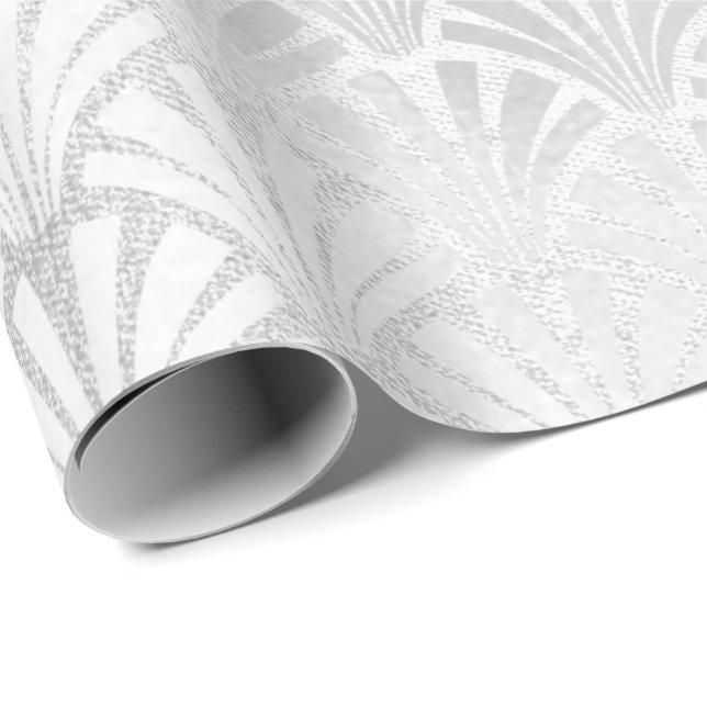 Papel De Regalo Art Deco Monochrom Plata Gris Escalas De Estelares (Esquina del rollo)