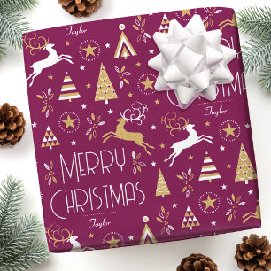 Papel De Regalo Art Deco Navidades Reindeer Nombre personalizado P
