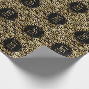 Papel De Regalo Art Deco Negro y Dorado Cumpleaños Feliz 30 Person