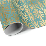 Papel De Regalo Art Deco Oro Sepia Metálico Verde azulado Acuático<br><div class="desc">florenciaK de ajuste clásico de moda florenciaDiseño K</div>