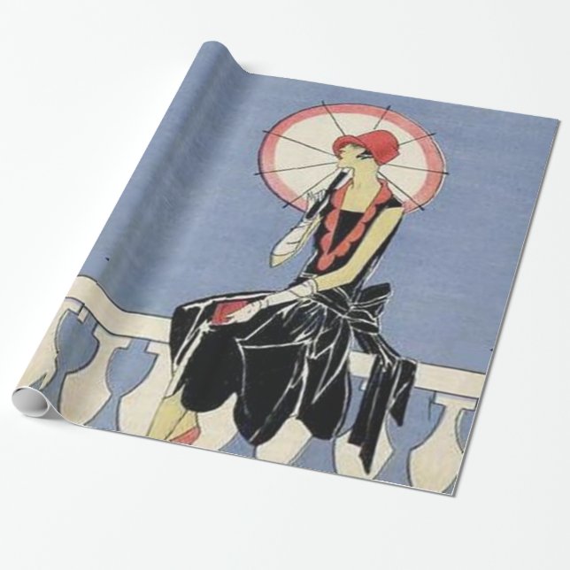 Papel De Regalo Art déco retro poco fiesta negro del vestido (Desenrollado)