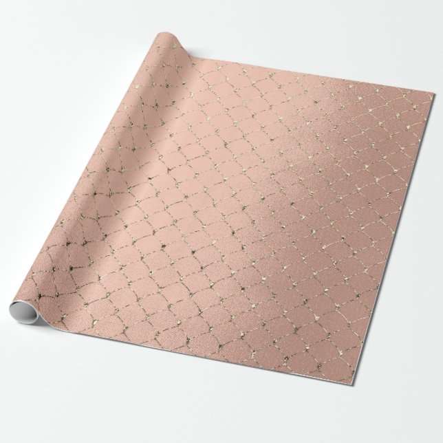 Papel De Regalo Art Deco Rosa Gold Sepia Faux Gold Net (Desenrollado)