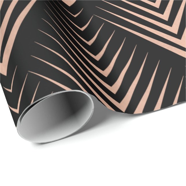 Papel De Regalo Art Deco Rosa Negro Oro Elegante Geometría Mínima (Esquina del rollo)