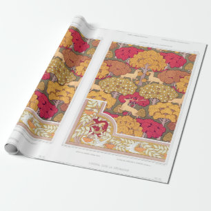 Papel De Regalo Art Nouveau árboles de otoño y venado Caída de la 