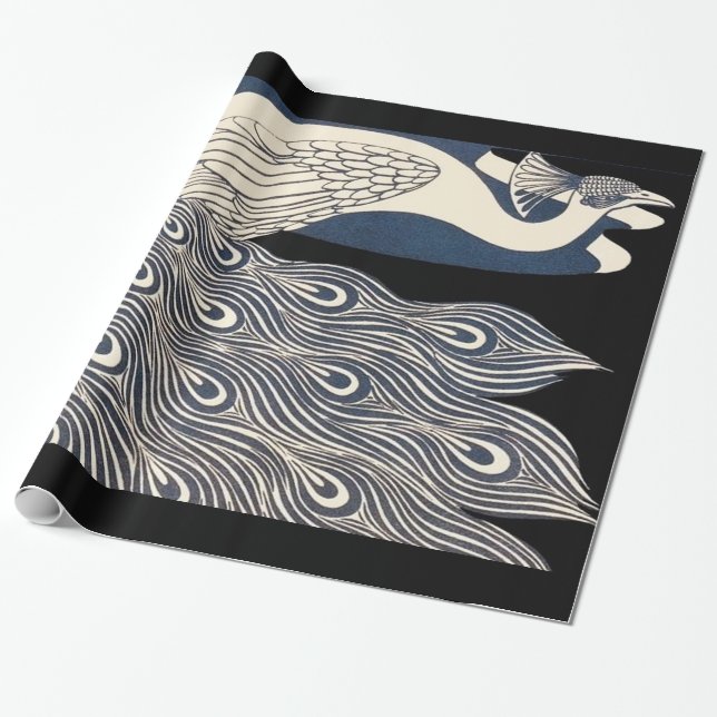 Papel De Regalo Art Nouveau azul de Peacock (Desenrollado)