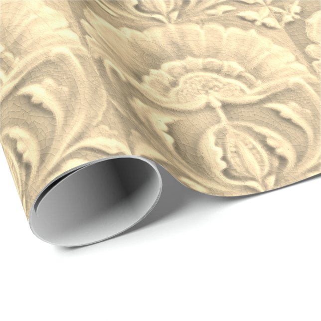 Papel De Regalo Art Nouveau jugendstil flor azulejo dorado crema (Esquina del rollo)