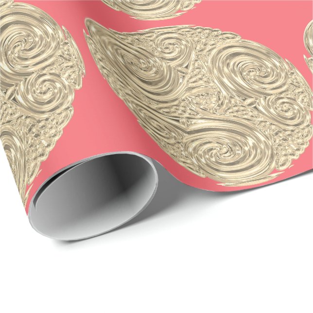 Papel De Regalo Art Nouveau oro durazno metálico look abstracto (Esquina del rollo)