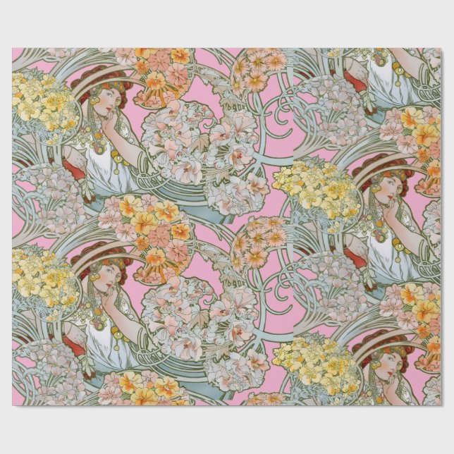 Papel De Regalo Art Nouveau Woman & Floral Pattern by Mucha (Superficie plana)