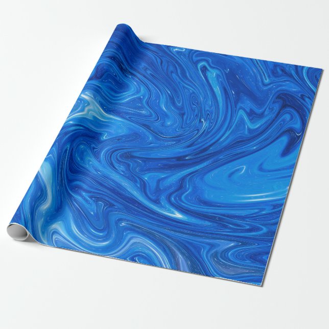 Papel De Regalo Arte abstracto de mármol azul sencillo y elegante| (Desenrollado)