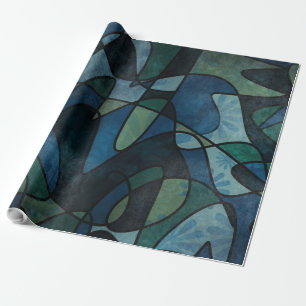 Papel De Regalo Arte abstracto de vidrio emplomado digital azul ve