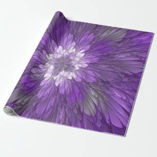 Papel De Regalo Arte abstracto fractal de flor púrpura psicodélico