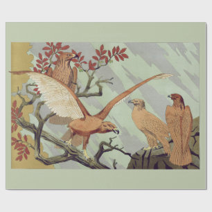 Papel De Regalo Arte Antiguo Art Nouveau Águila Verde Salvia Arte