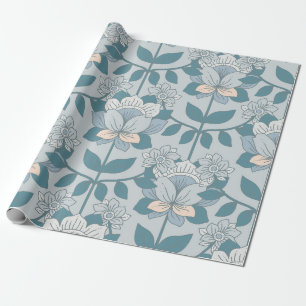 Papel De Regalo Arte Antiguo Moderno Azul Floral Boho
