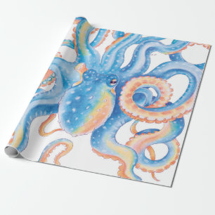 Papel De Regalo Arte azul de la acuarela del pulpo