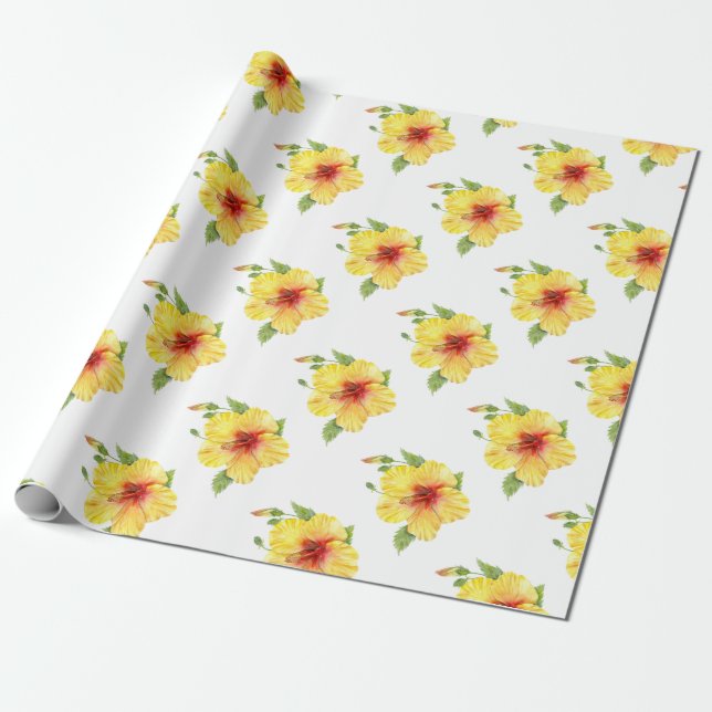 Papel De Regalo Arte botánico amarillo hibiscus (Desenrollado)