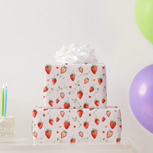 Papel De Regalo Arte Botánico Dulce de Frutas Corazones Rosados Ca