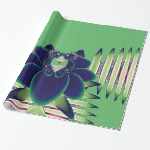 Papel De Regalo Arte botánico fractal de loto azul turquesa oscuro
