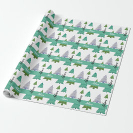 Papel De Regalo Arte de acuarela de árbol de Navidad personalizado