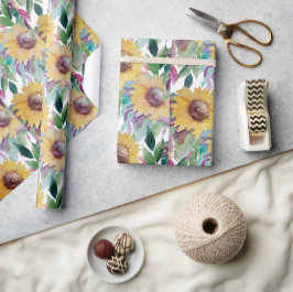 Papel De Regalo Arte de acuarela de girasol artístico rústico