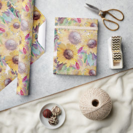 Papel De Regalo Arte de acuarela de girasol artístico rústico