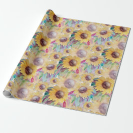 Papel De Regalo Arte de acuarela de girasol artístico rústico