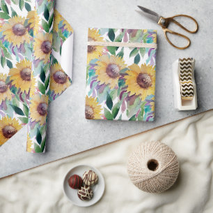 Papel De Regalo Arte de Acuarela de Girasoles Artísticos Rústicos