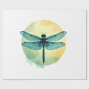 Papel De Regalo Arte de Acuarela de Libélula Verde Hermosa Insecto