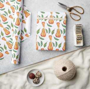 Papel De Regalo Arte de Acuarela de Patrón de Pera Pintado a Mano