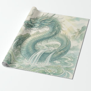 Papel De Regalo Arte de acuarela del zorro místico dragón (2)