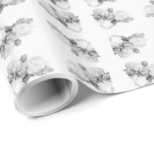Papel De Regalo Arte de acuarela floral elegante de peones blancos