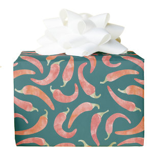 Papel De Regalo Arte de Acuarela Rojo Verde Azul Teal Pimiento Chi