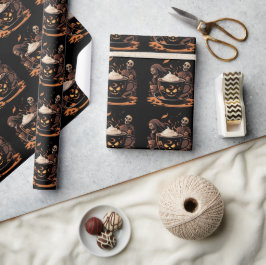 Papel De Regalo Arte de Café de Halloween – Latte Espeluznante con