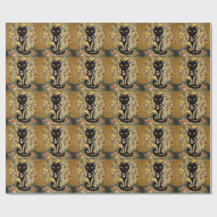 Papel De Regalo Arte de gato negro decorativo dorado estilo Gustav