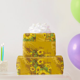Papel De Regalo Arte de girasol grunge negrita floral amarilla rús