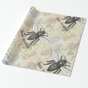 Papel De Regalo Arte de ilustración vintage de abeja trabajadora