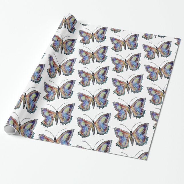 Papel De Regalo Arte de la acuarela de mariposa (Desenrollado)