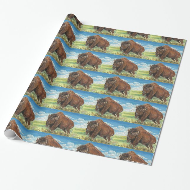 Papel De Regalo Arte de la fauna del bisonte americano del búfalo (Desenrollado)
