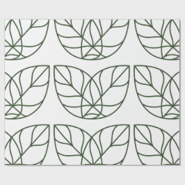 Papel De Regalo Arte de línea de hoja verde minimalista 