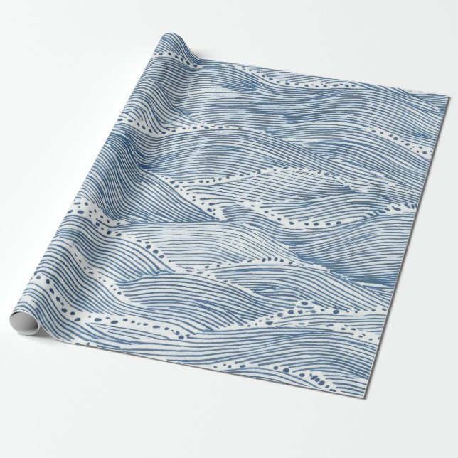 Papel De Regalo Arte de línea de onda índigo (Desenrollado)