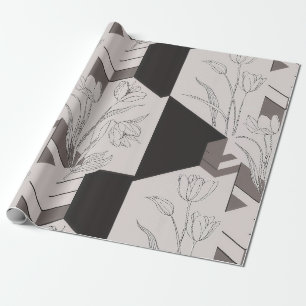 Papel De Regalo Arte de línea de tulipán geométrico moderno