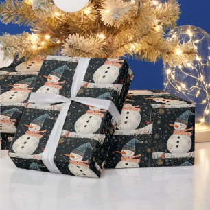Papel De Regalo Arte de muñeco de nieve de folklore navideño