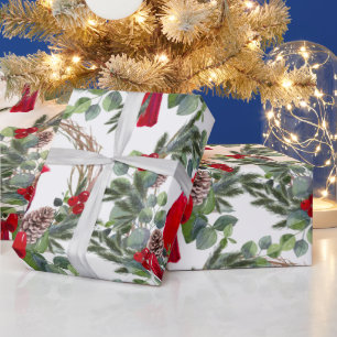 Papel De Regalo Arte de Navidades del Cardenal Watercolor Holly Be