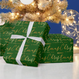 Papel De Regalo Arte de palabras de Feliz Navidad en oro y verde