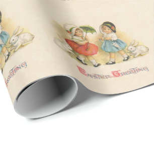Papel De Regalo Arte de Pascua Antiguo Conejo Infantil