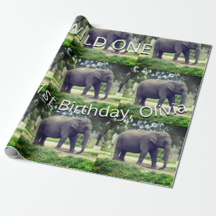 Papel De Regalo Arte de patrón de cumpleaños salvaje de elefante