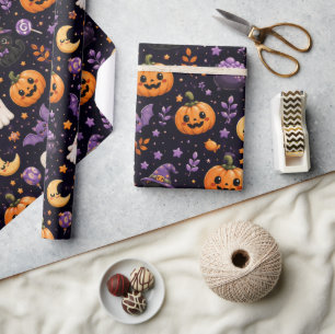 Papel De Regalo Arte de patrón de gato fantasma calabaza de Hallow