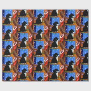 Papel De Regalo Arte de pintura de gato negro de Navidad