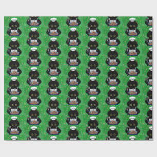 Papel De Regalo Arte de pintura de gato negro de Navidad