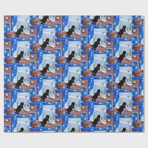 Papel De Regalo Arte de pintura de gato negro de Navidad