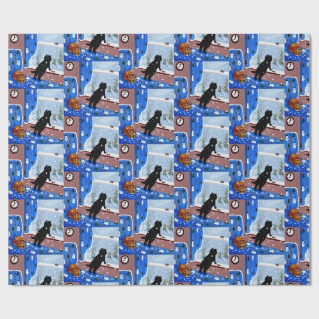 Papel De Regalo Arte de pintura de gato negro de Navidad (Superficie plana)